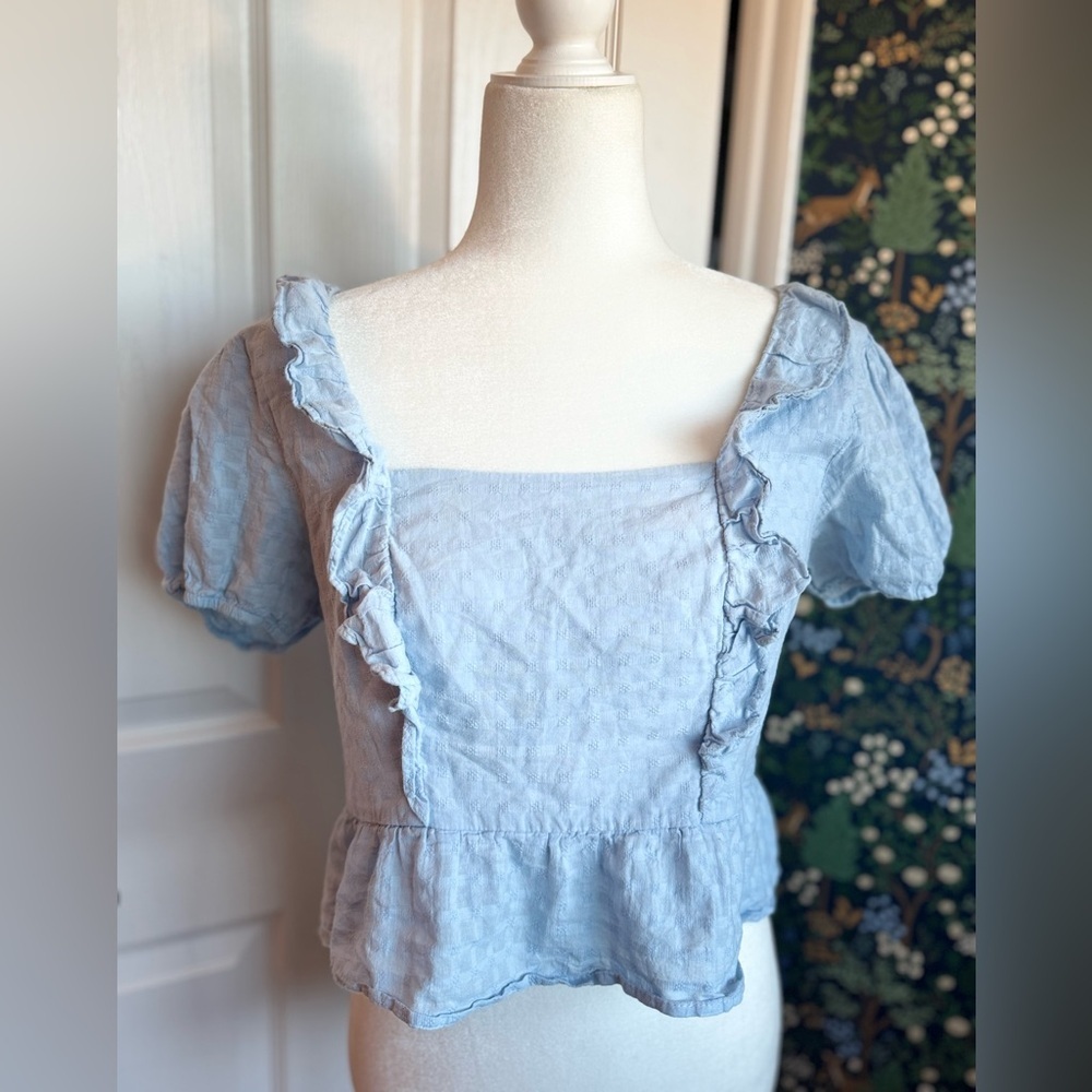 SO Light Blue Ruffled Blouse​